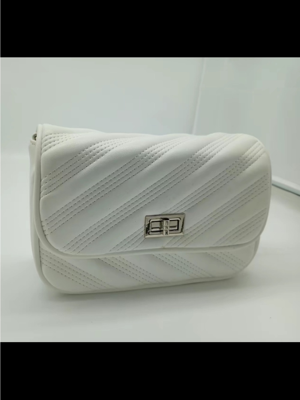 White Quilted Crossbody Bag with Silver Turn-Lock